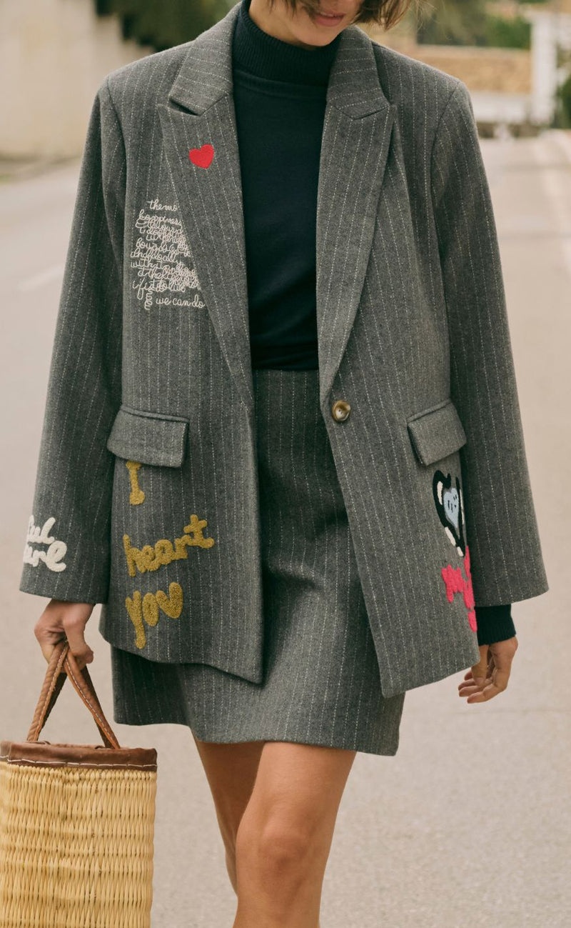 Culture Blazer - Kayla - Grey Pinstripe