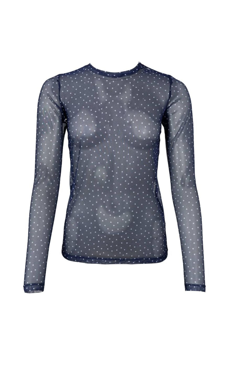 Black Colour Bluse - Anne Mesh - Navy Dot