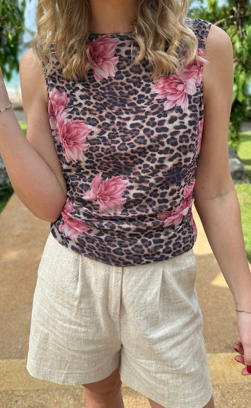 INA Copenhagen Topp - Martina Mesh - Leopard / Flower