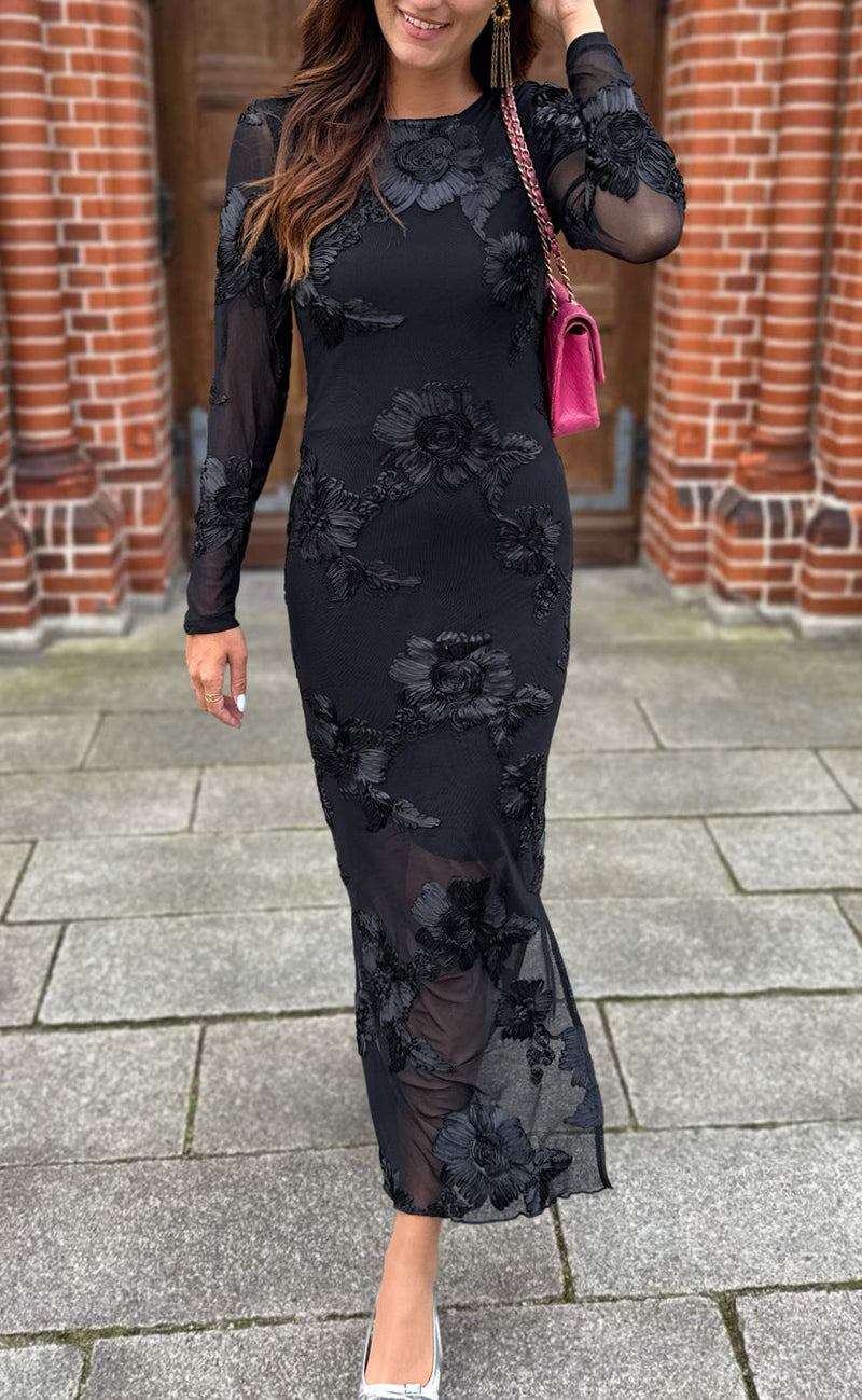 Say INA Copenhagen Kjole - Maria LS - Black 3D Flowers