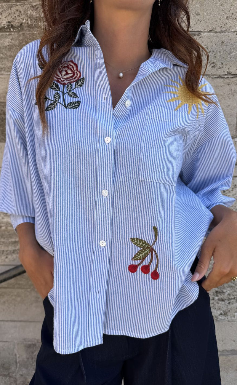 Love & Divine Skjorte - Love1604-1 - Blue Stripes Emb.