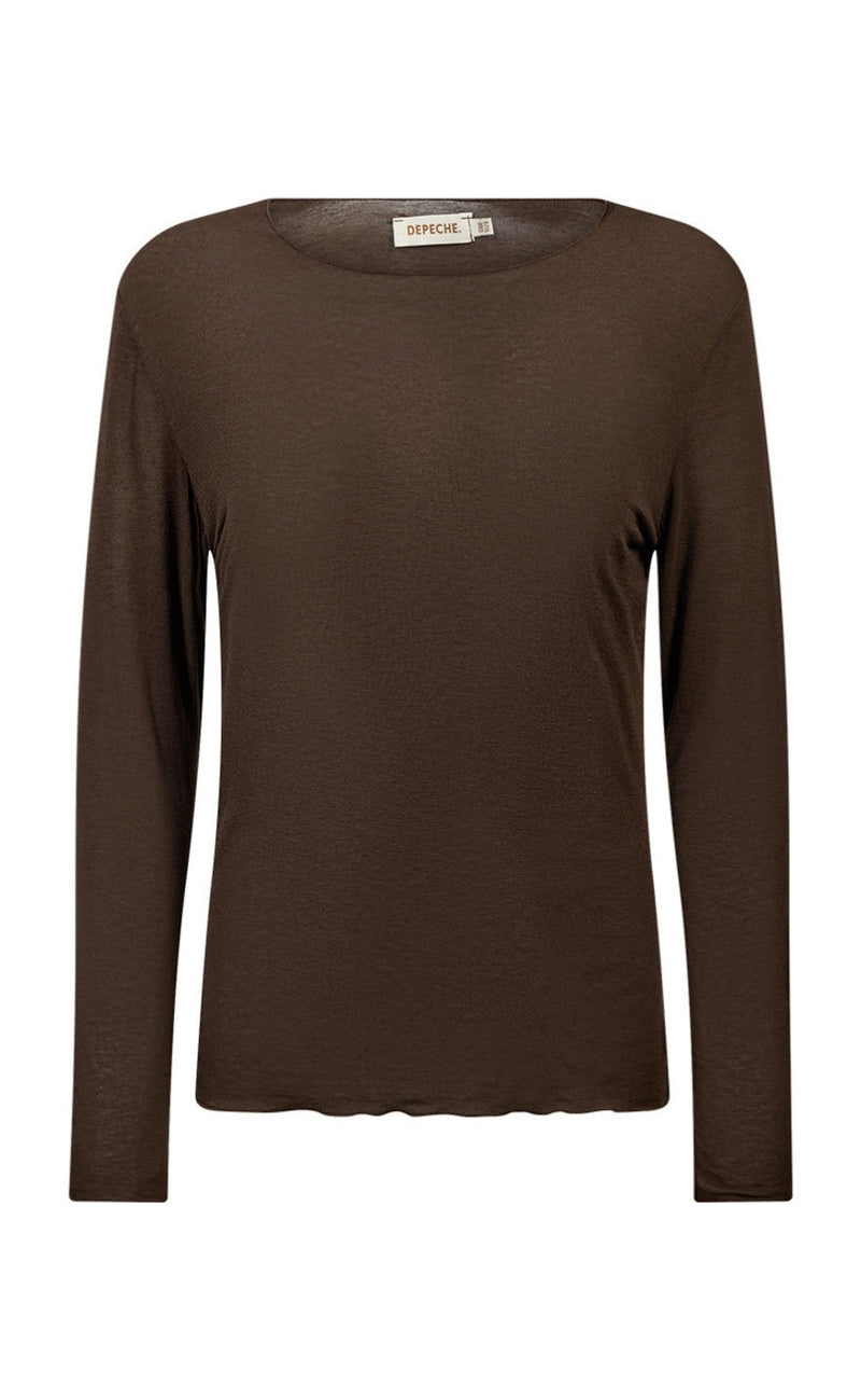 Depeche Bluse - Drew Cashmere O-Neck - Dark Brown