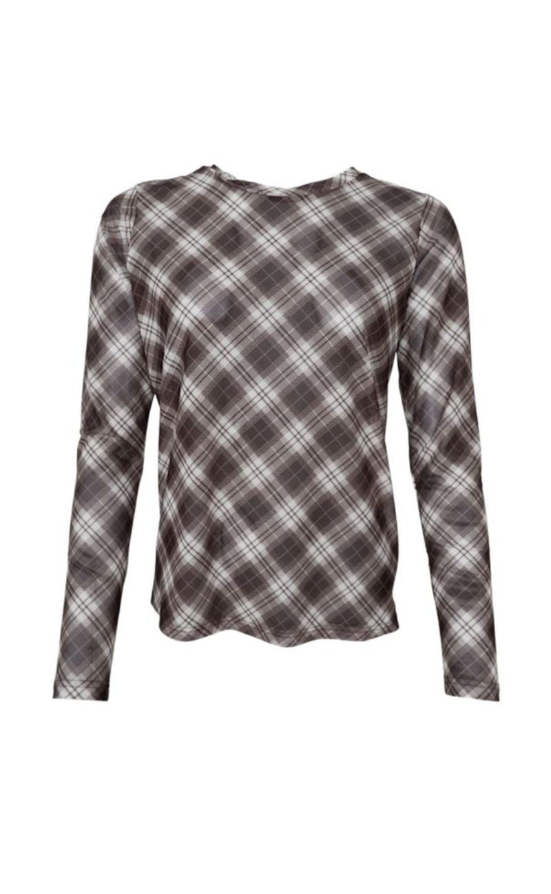 Black Colour Bluse - Kamma - Brown Tartan