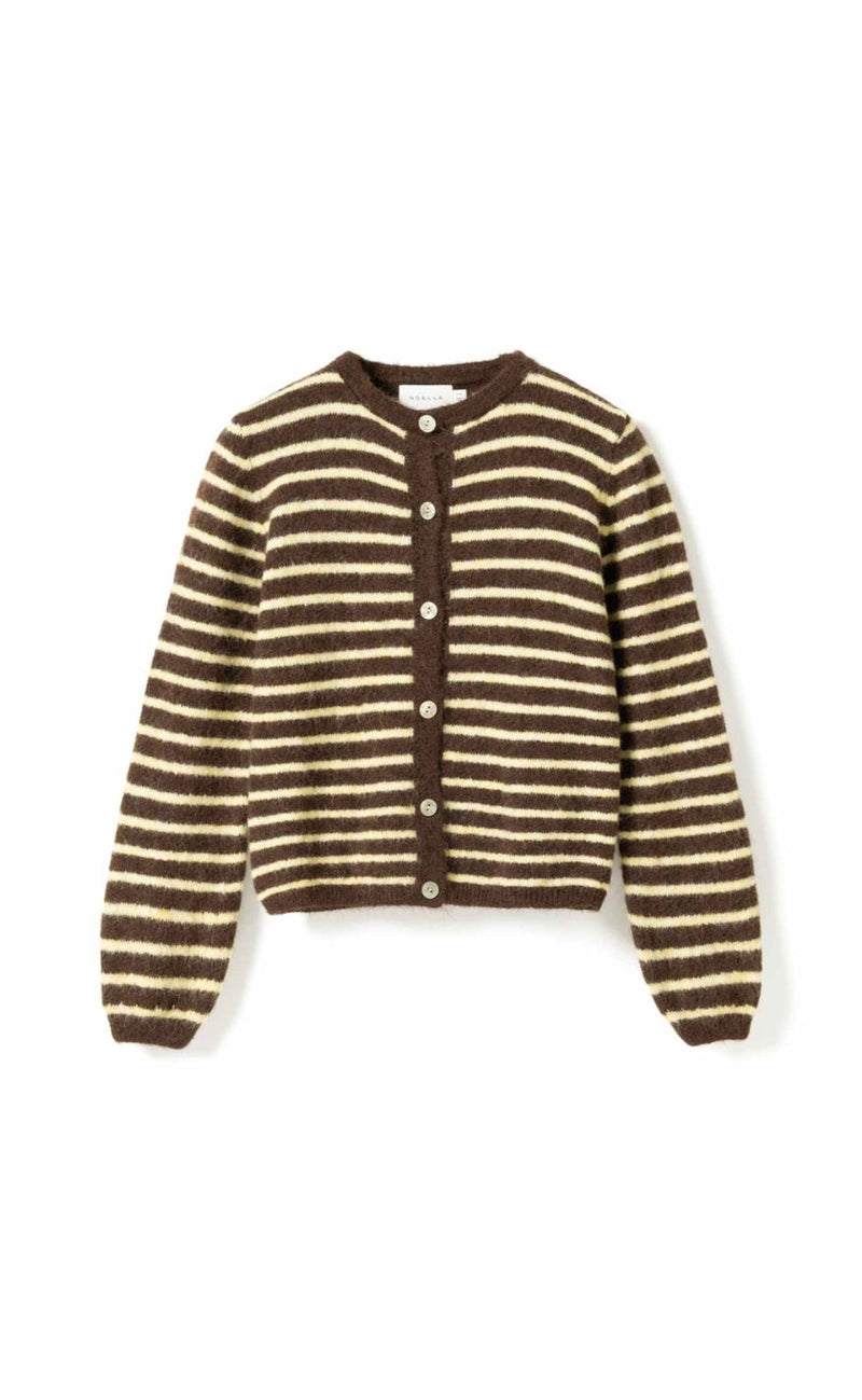 Noella Cardigan - N-Mertice Knit - Brown Yellow Stripe