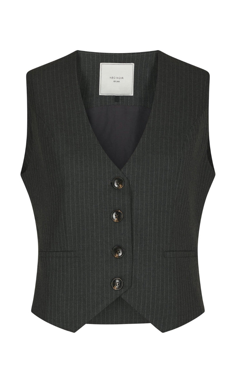 Neo Noir Vest - Vendetta Slim Pinstripe - Dark Grey Melange