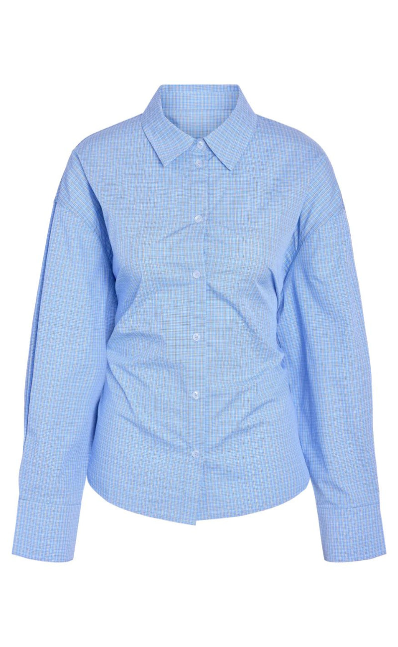 Noisy May Skjorte - Frida L/S button Tie Back - Blue Bell White