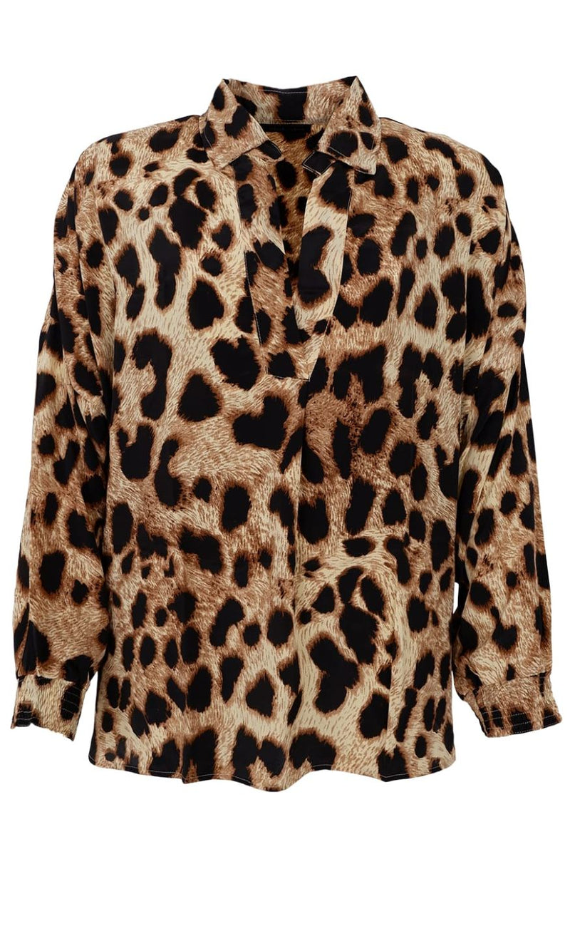 Black Colour Bluse - Luna - Golden Leopard
