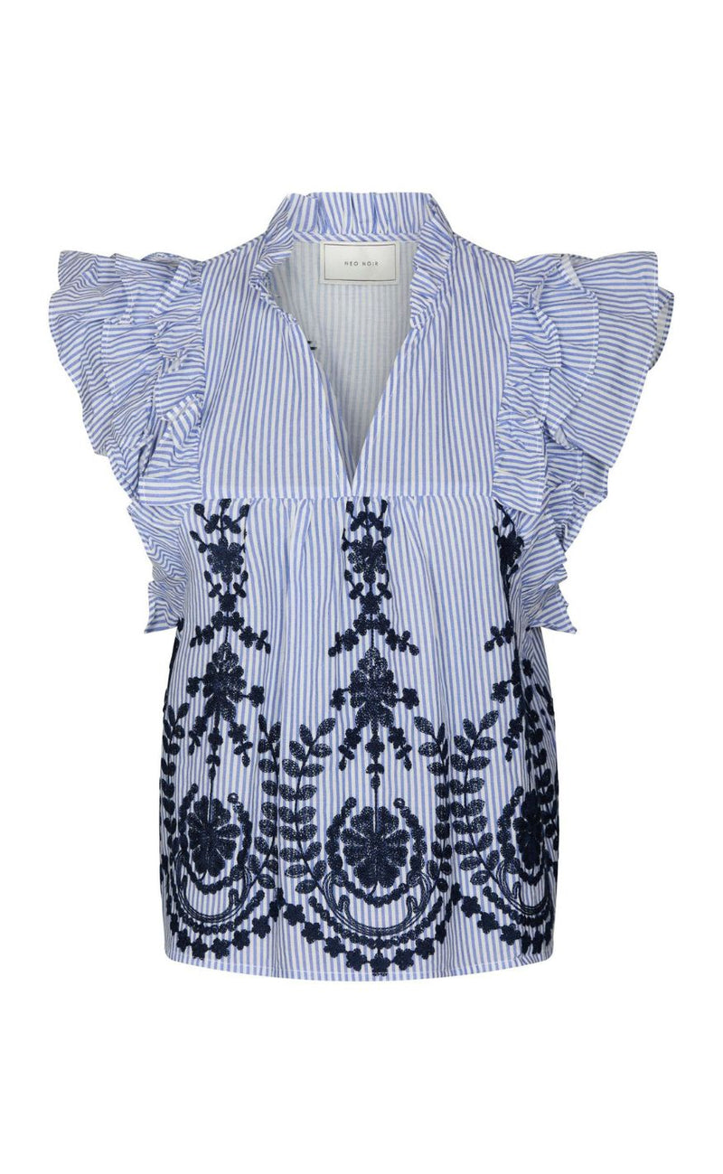 Neo Noir Topp - Jayla Stripe Embroidery - Blue