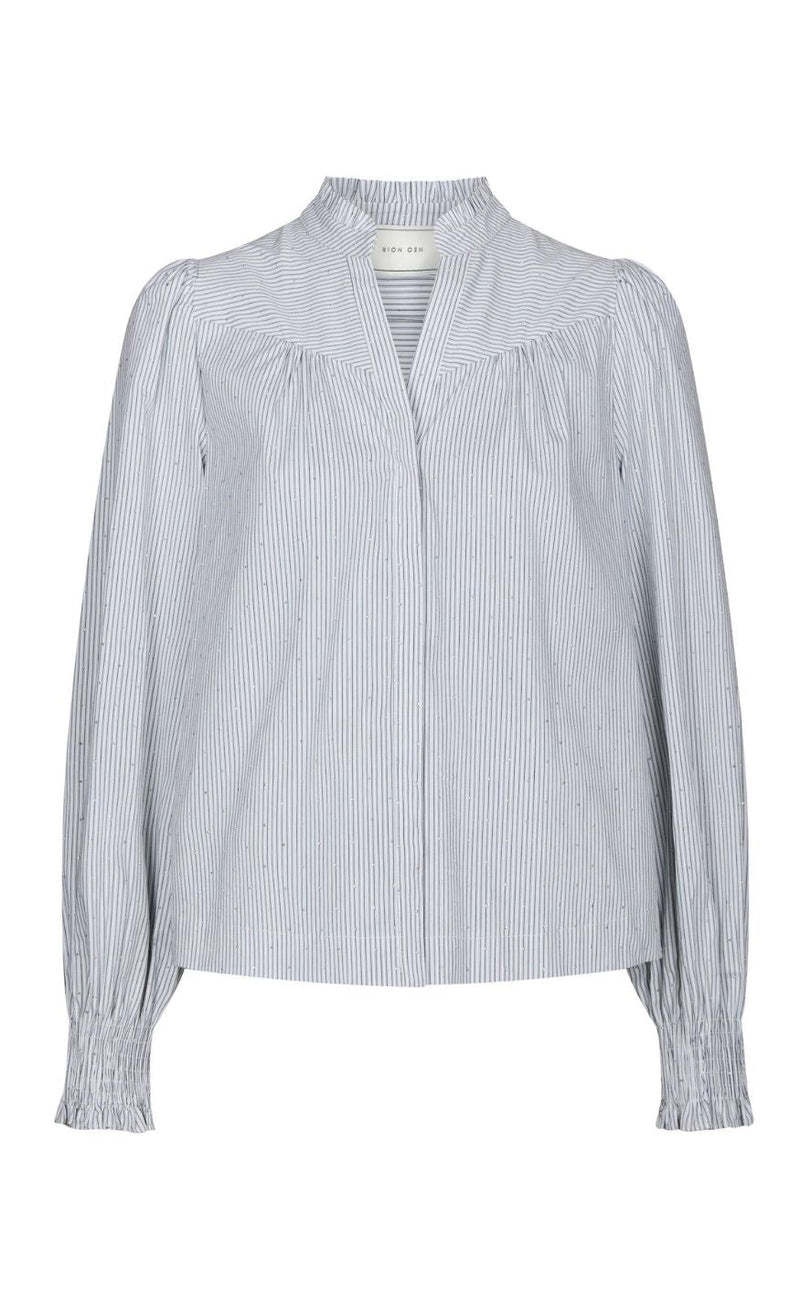 Neo Noir Bluse - Astrida Stripe Stone - White