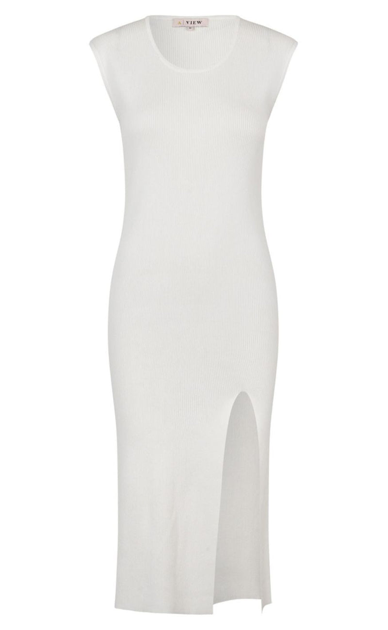 A-View Kjole - Rib Midi Slit - White