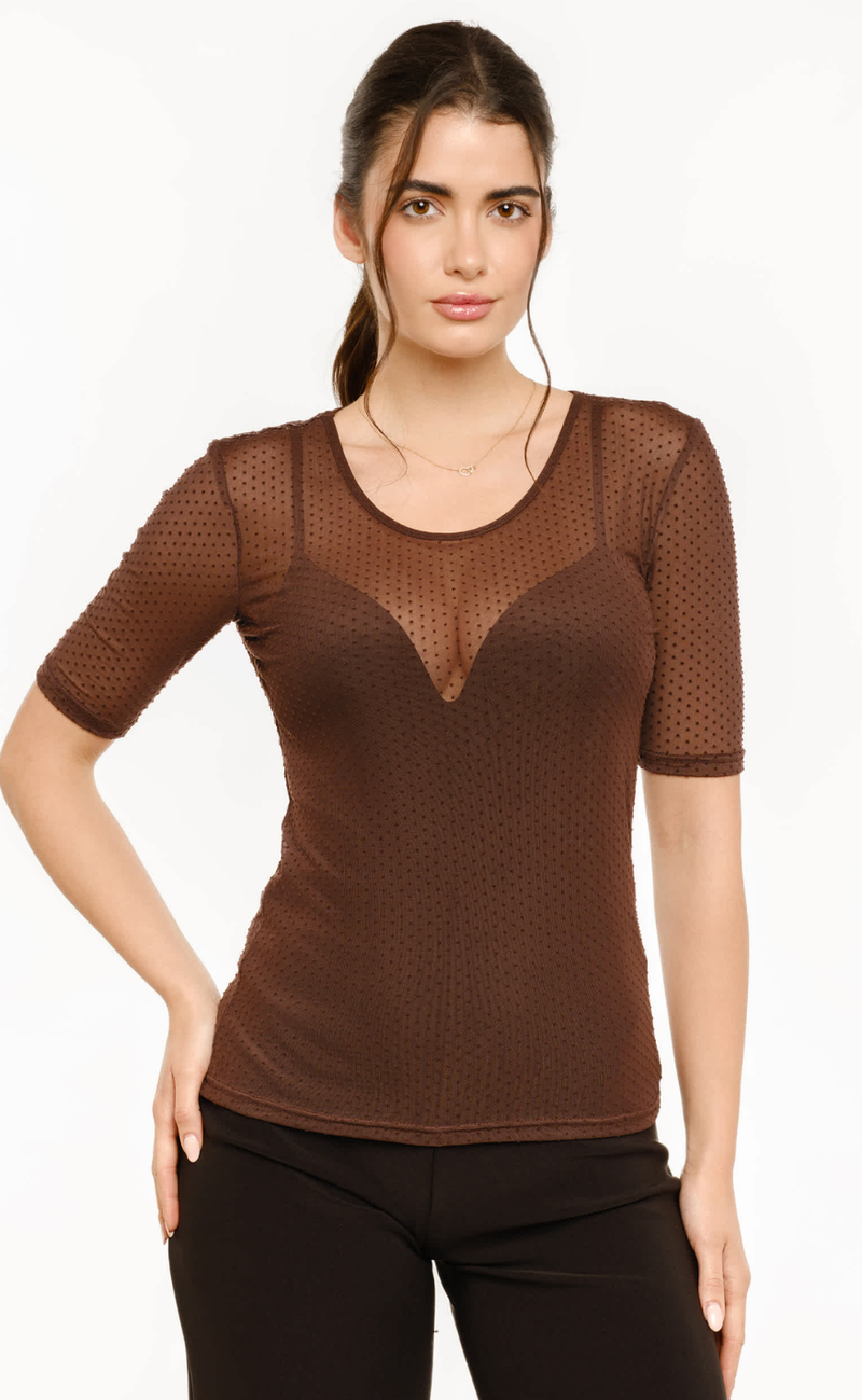 Liberté T-shirt - Mesh Dot - Dark Brown