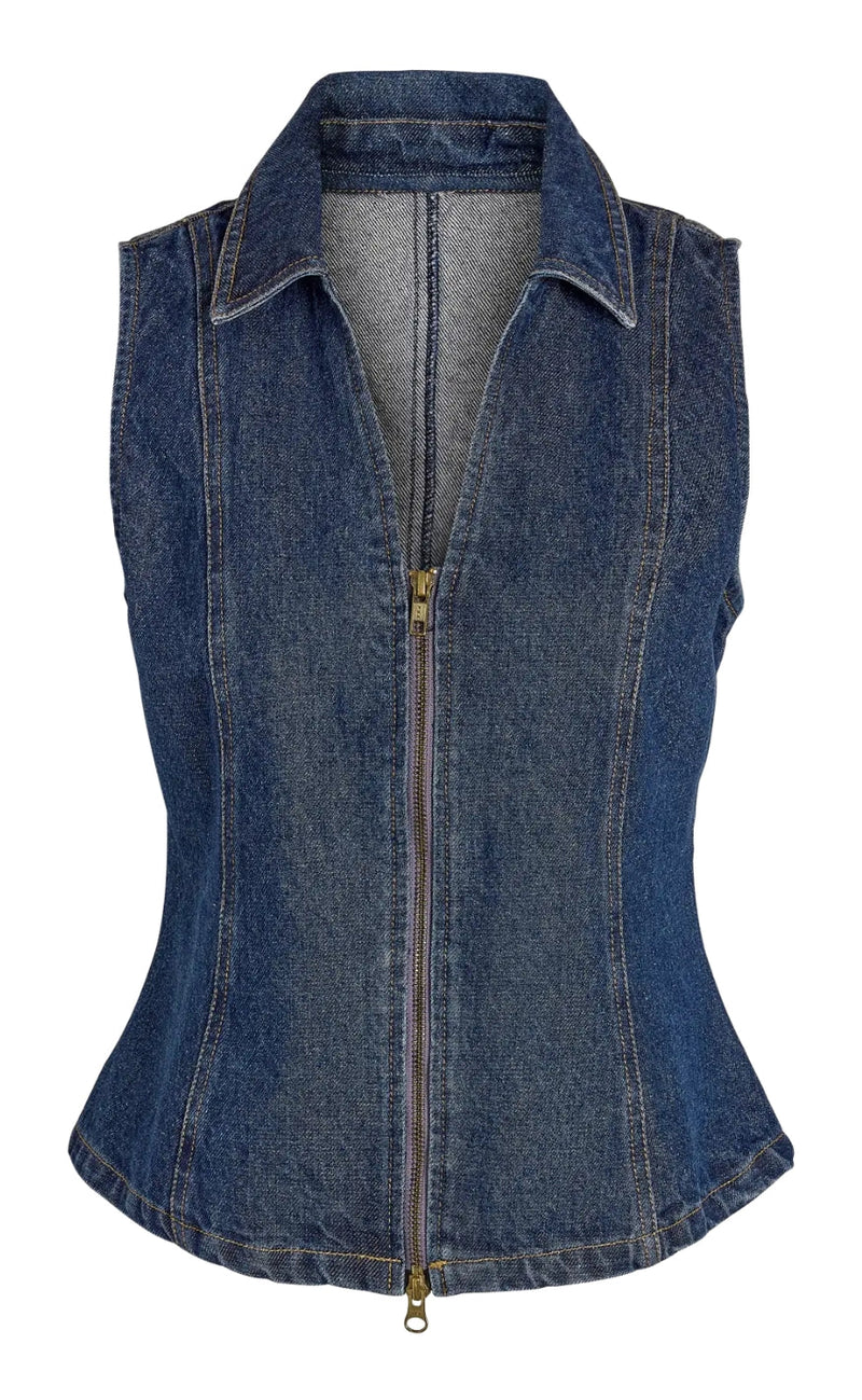 Noisy May Topp - Sirena Zipper - Dark Blue Denim