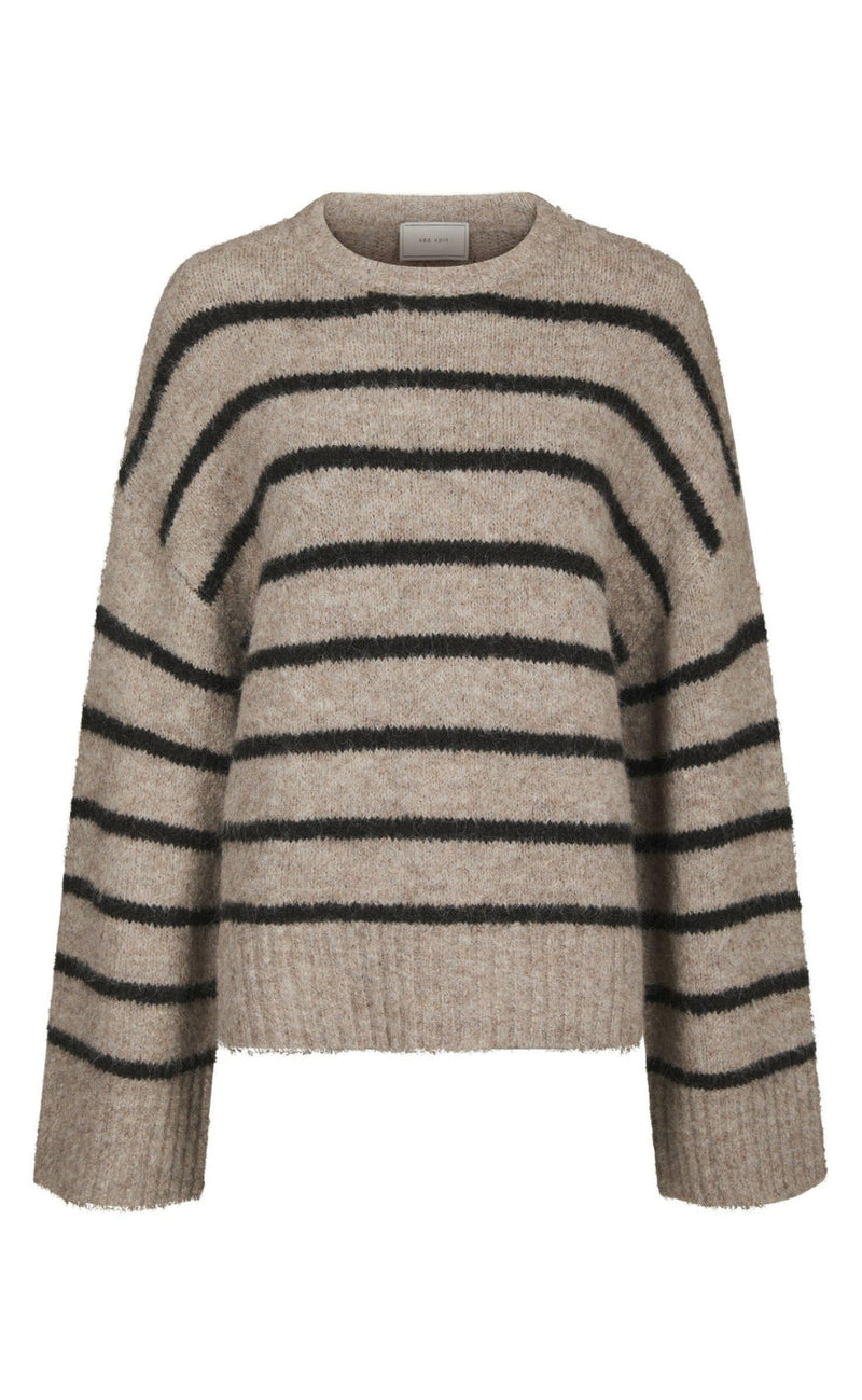 Neo Noir Genser - Roeme Fluffy Stripe - Beige Melange