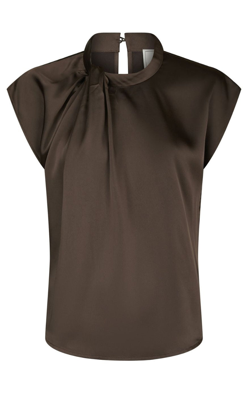 Neo Noir Bluse - Fleur Drapy Satin - Dark brown