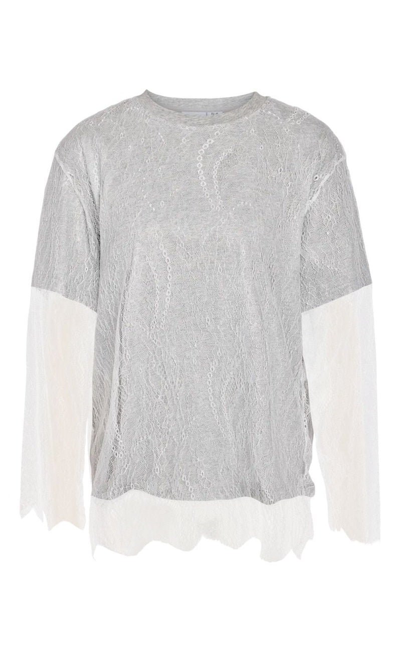 Noisy May Bluse - Bianka - Light Grey Melange/White Lace