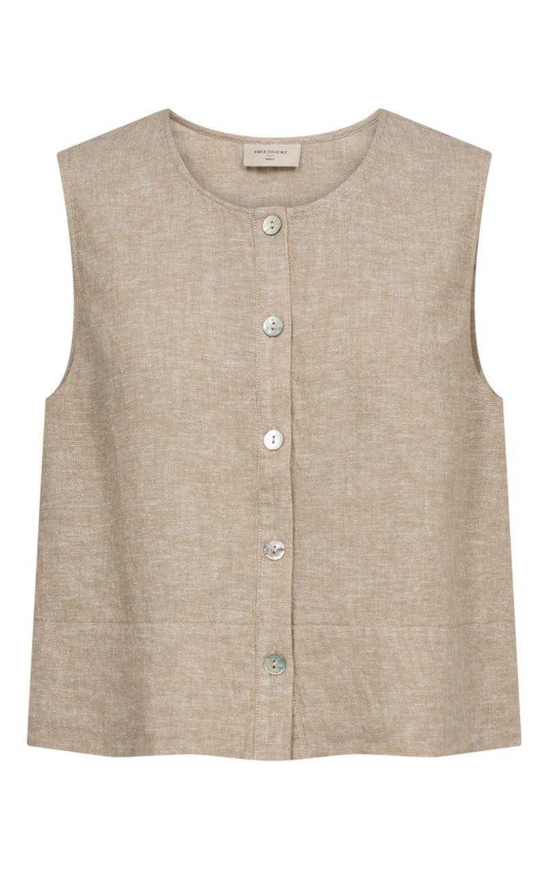 Freequent Topp - Lava Vest - Sand Melange