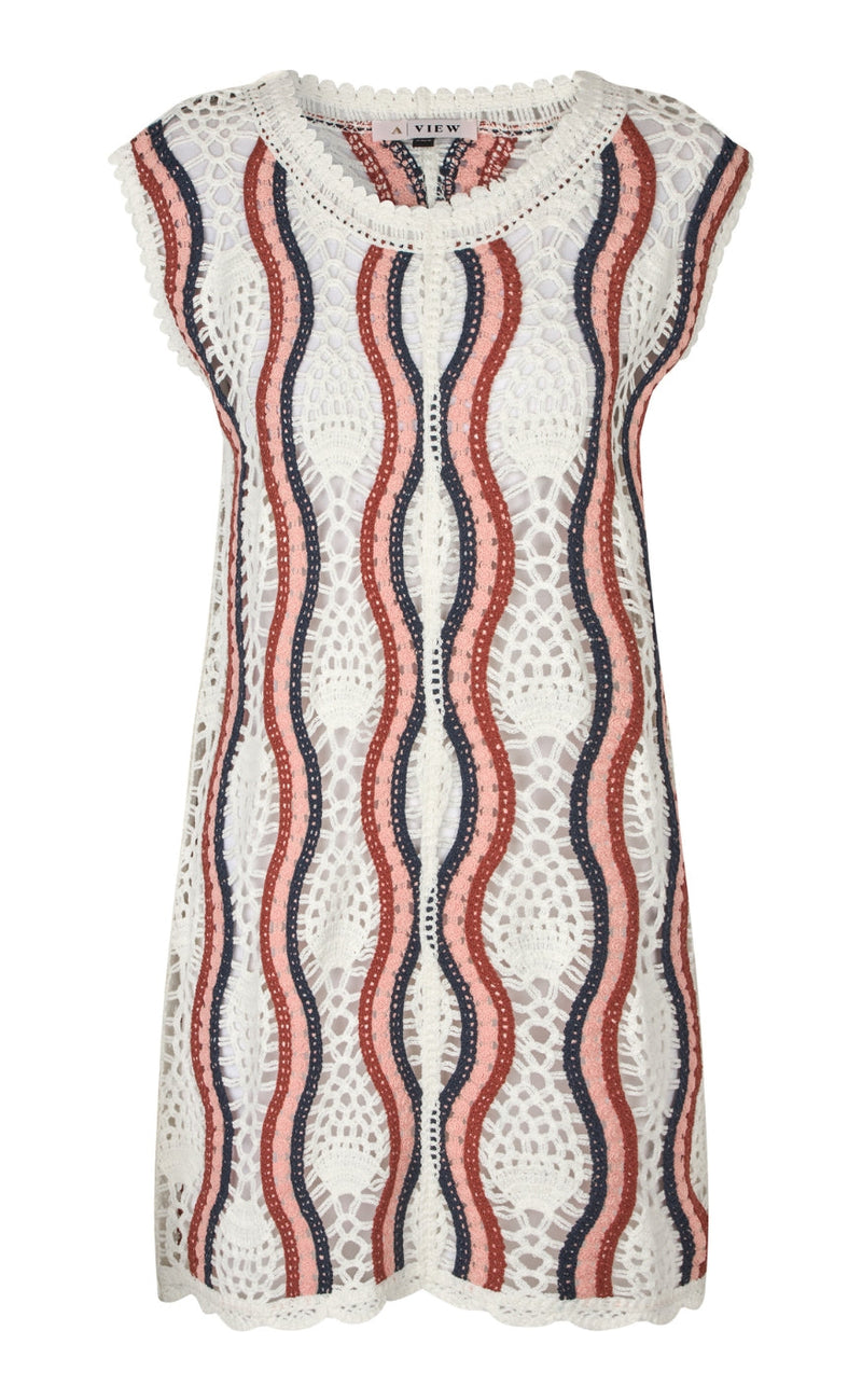 A-View Kjole - California Crochet - White/Peach/Navy