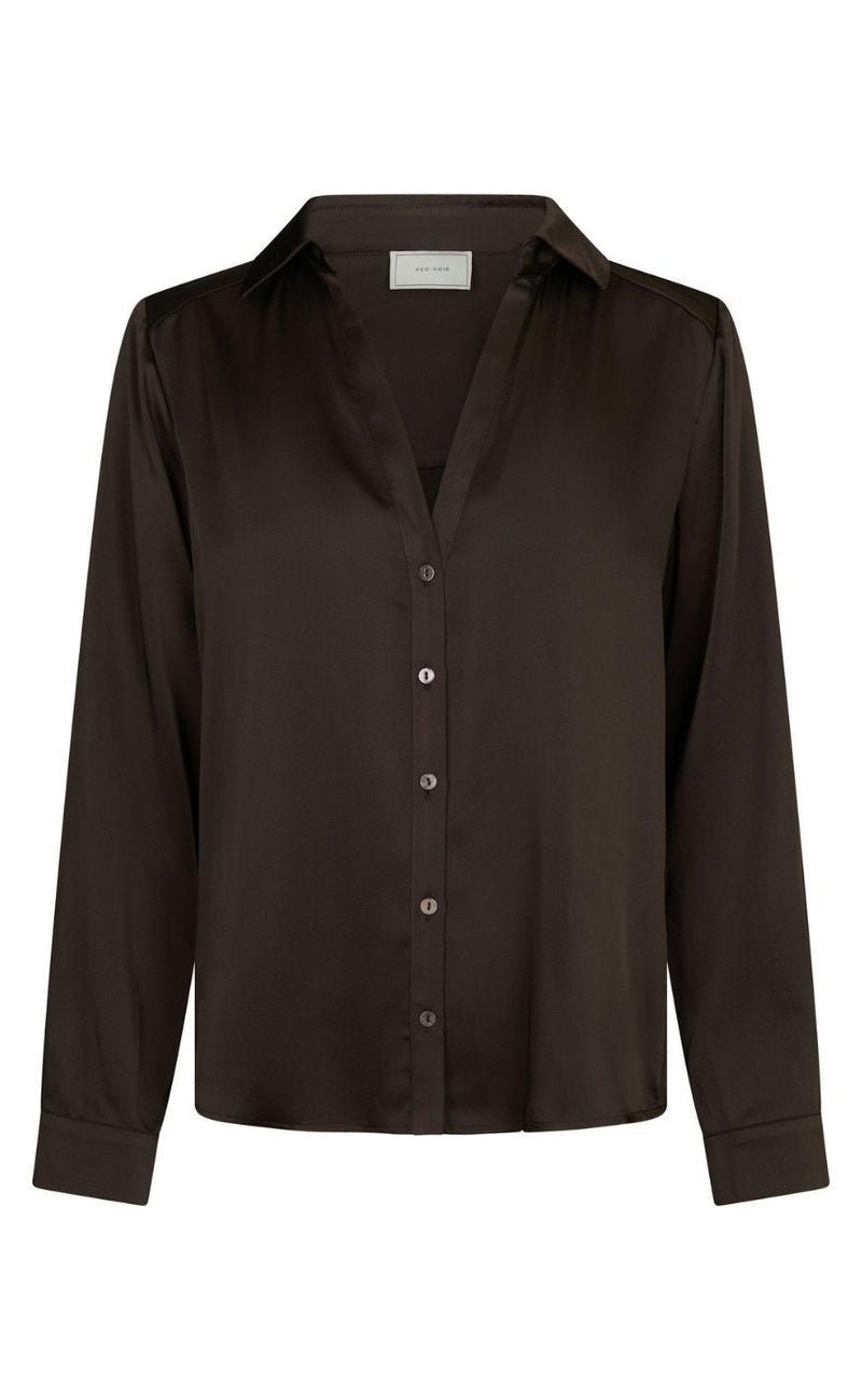 Neo Noir Skjorte - Hazelle Drapy Satin - Dark Brown