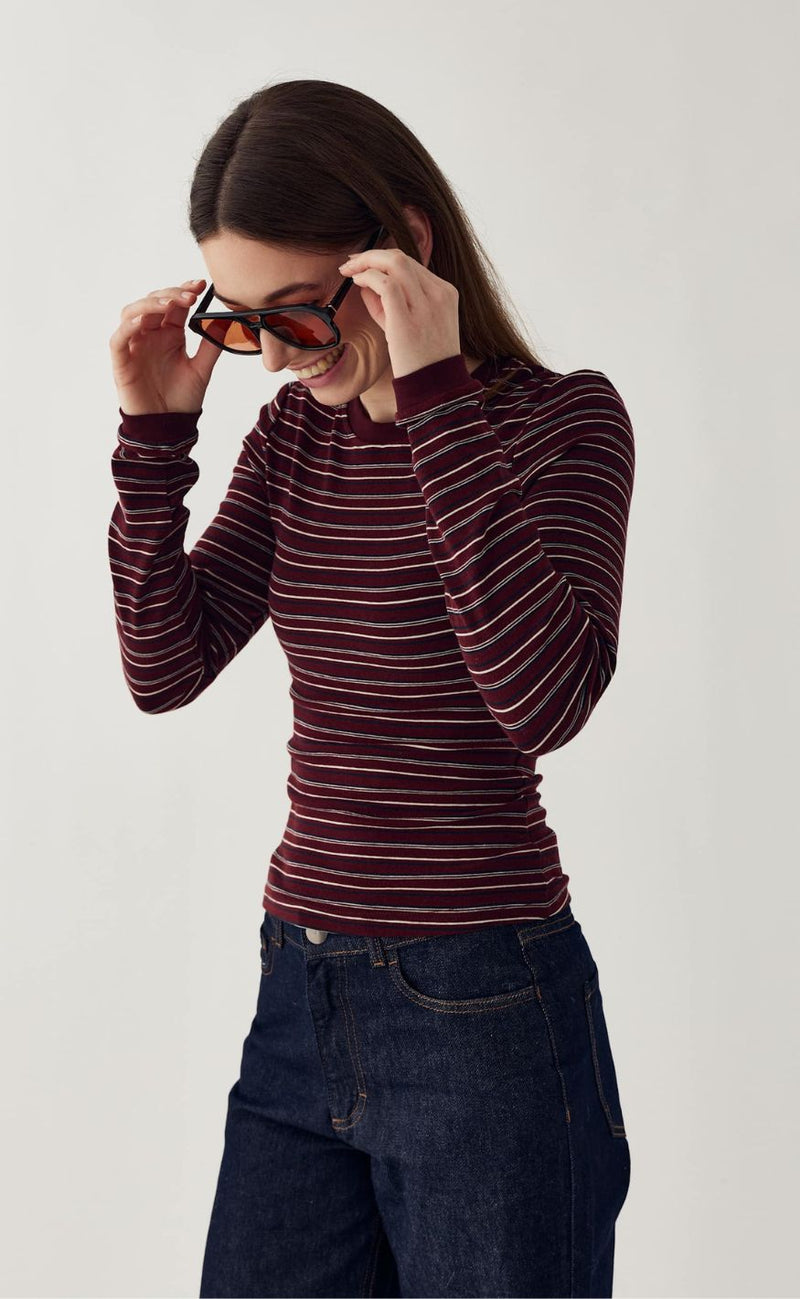 Noella Bluse - Mykel - Dizzy Burgundy Stripe