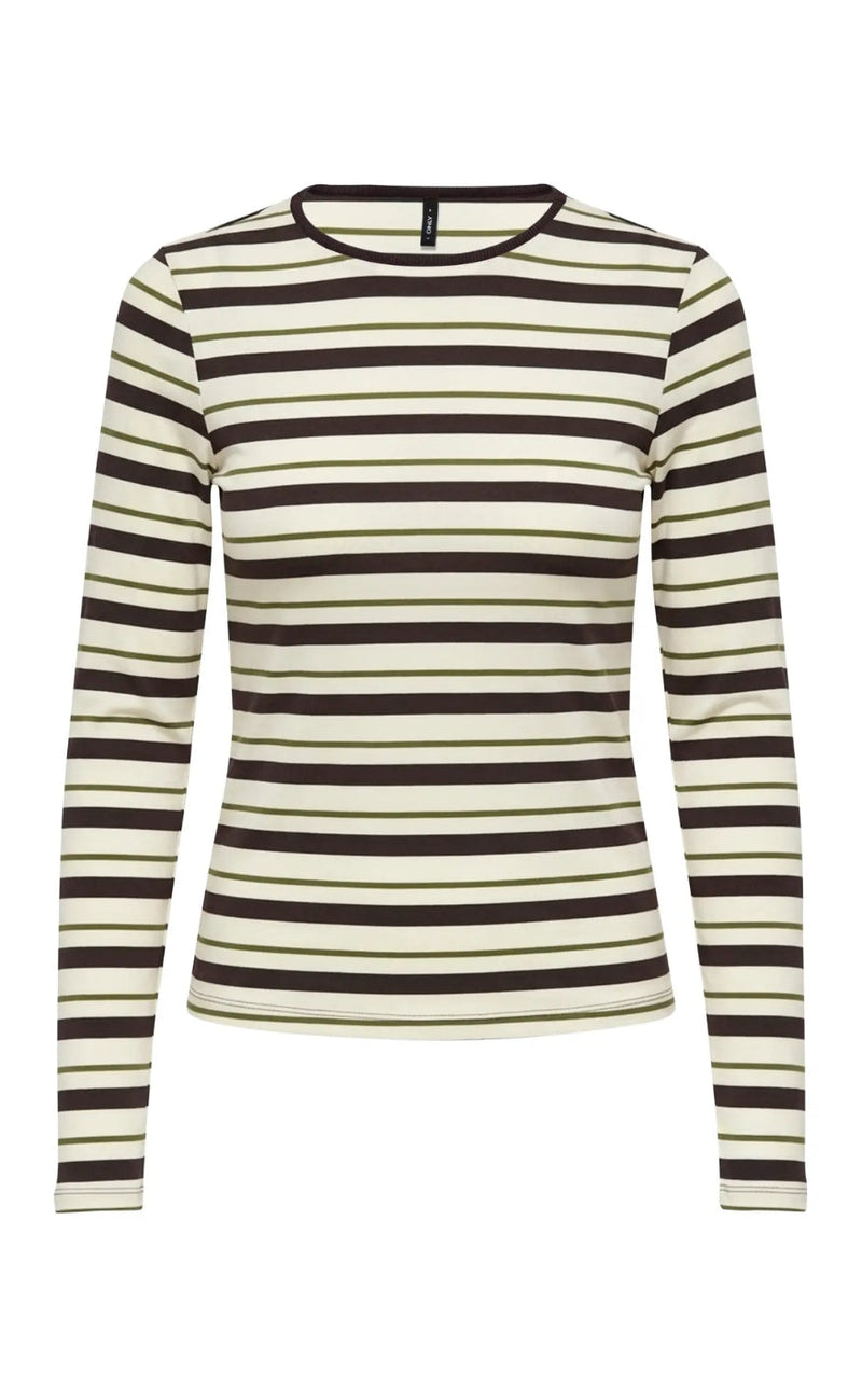 ONLY Bluse - Elli - Cloud Dancer/ Chokolate Torte/ Peat Moss