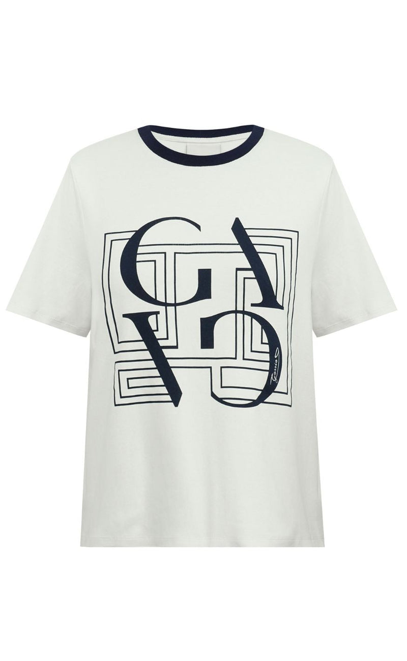 Gossia T-shirt - Bas - Off-white / Navy Print