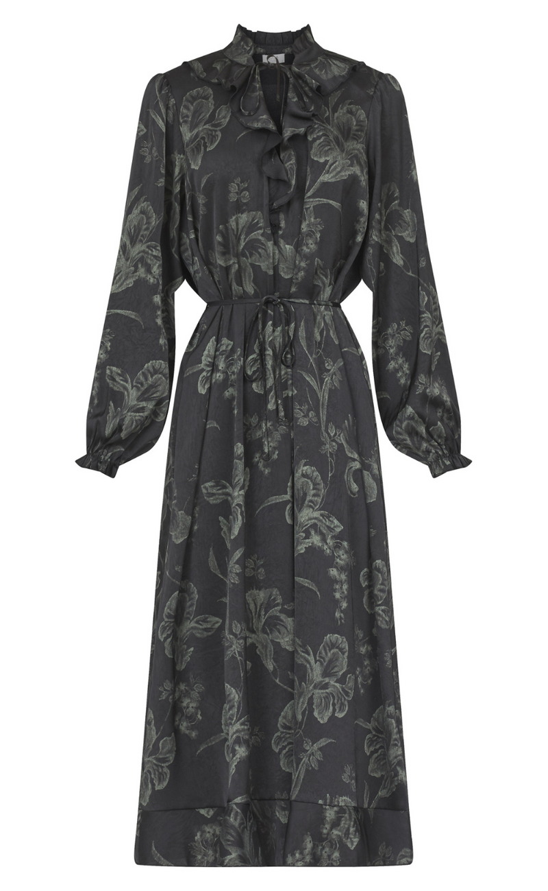 Love & Divine Kjole - Love1194-2 - Black/Green Flower