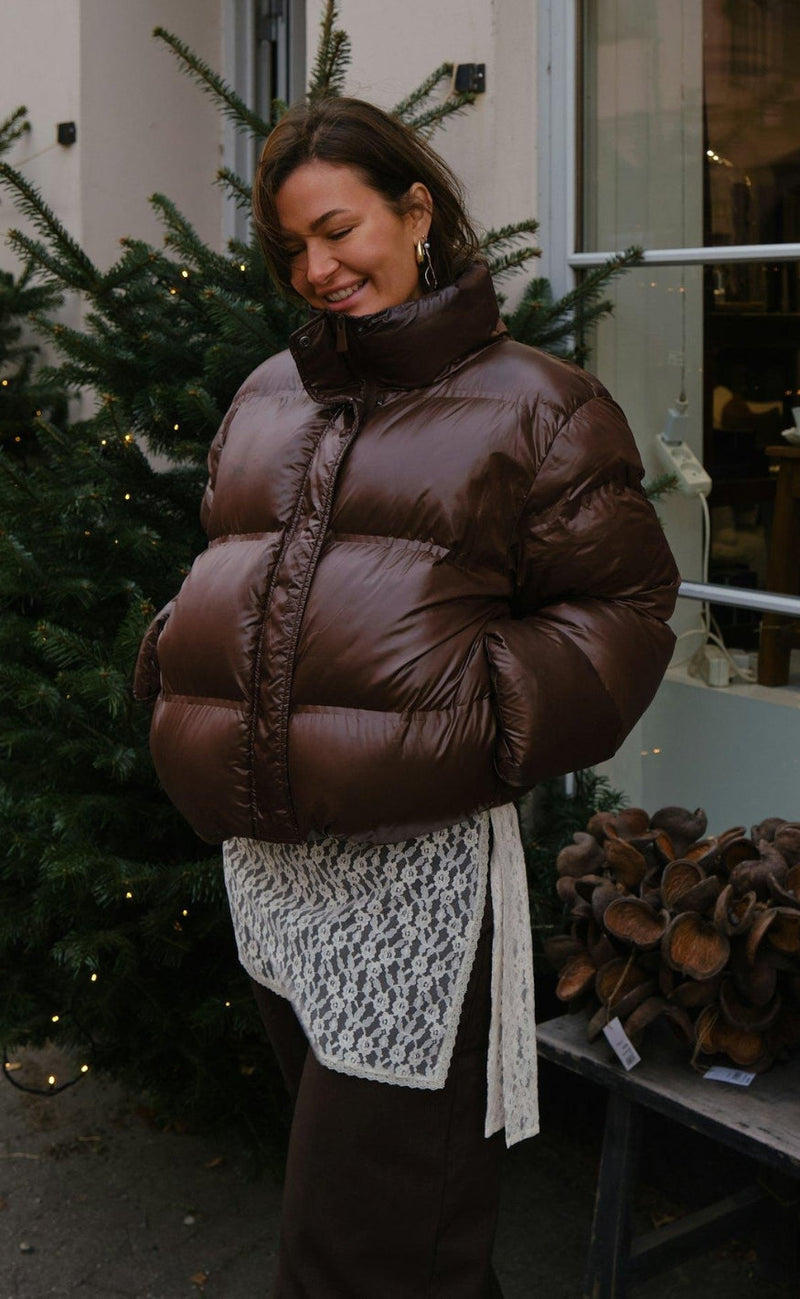 Neo Noir Jakke - Rhea Shiny Puffer - Chocolate Brown