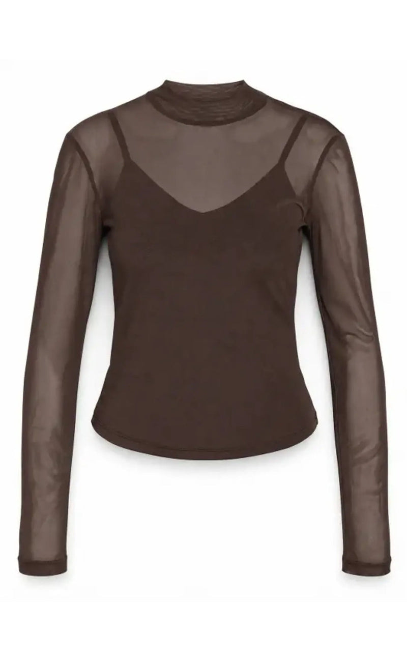 Noisy May Bluse - Percy Mesh - Chocolate Brown
