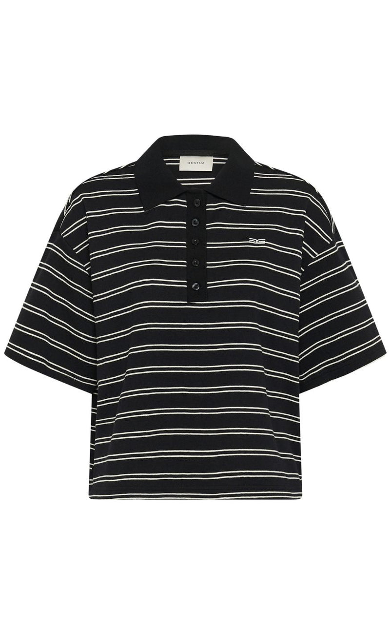 Gestuz T-Shirt - Pilova Polo - Black White Striped