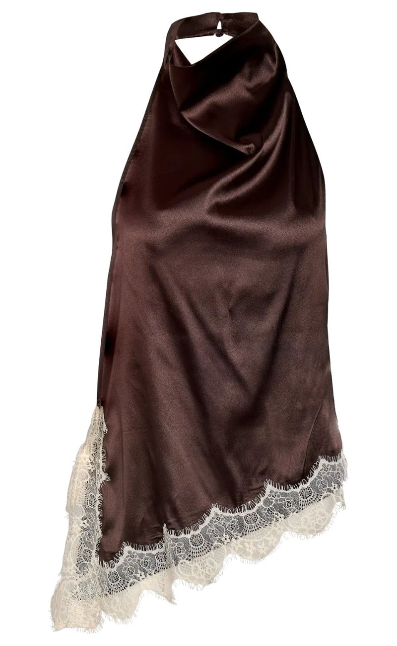 Noisy May Topp - Sofie Satin - Chocolate Brown/Birch Lace