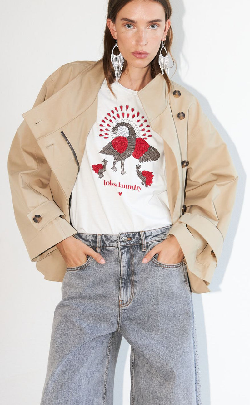 Lollys Laundry T-shirt - Roma Peacock - 01 White
