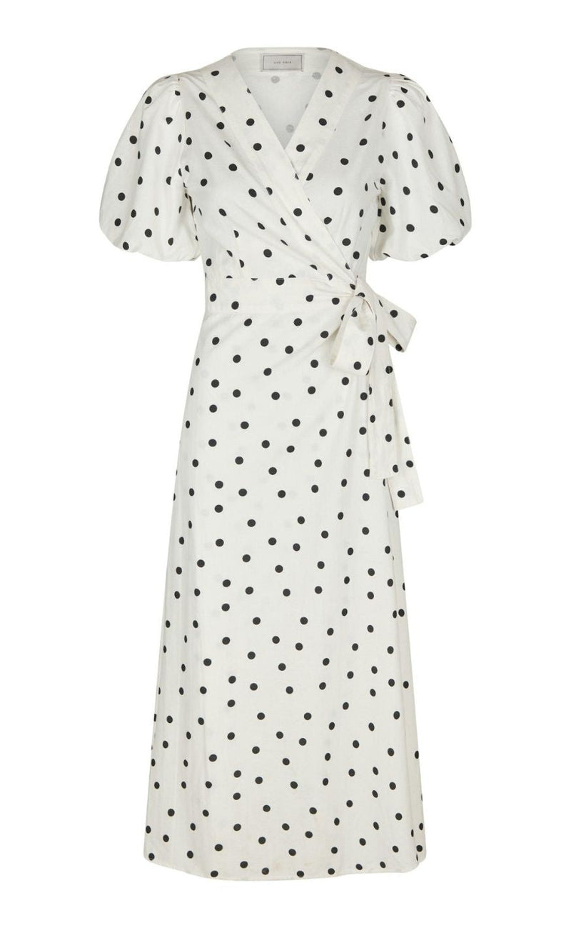 Neo Noir Kjole - Clarine Linen Dot - White