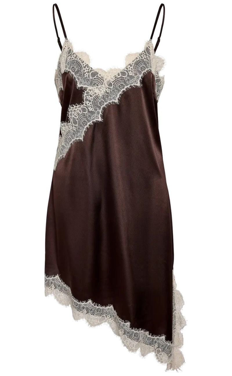 Noisy May Kjole - Sofie Satin - Chocolate Brown/Birch Lace