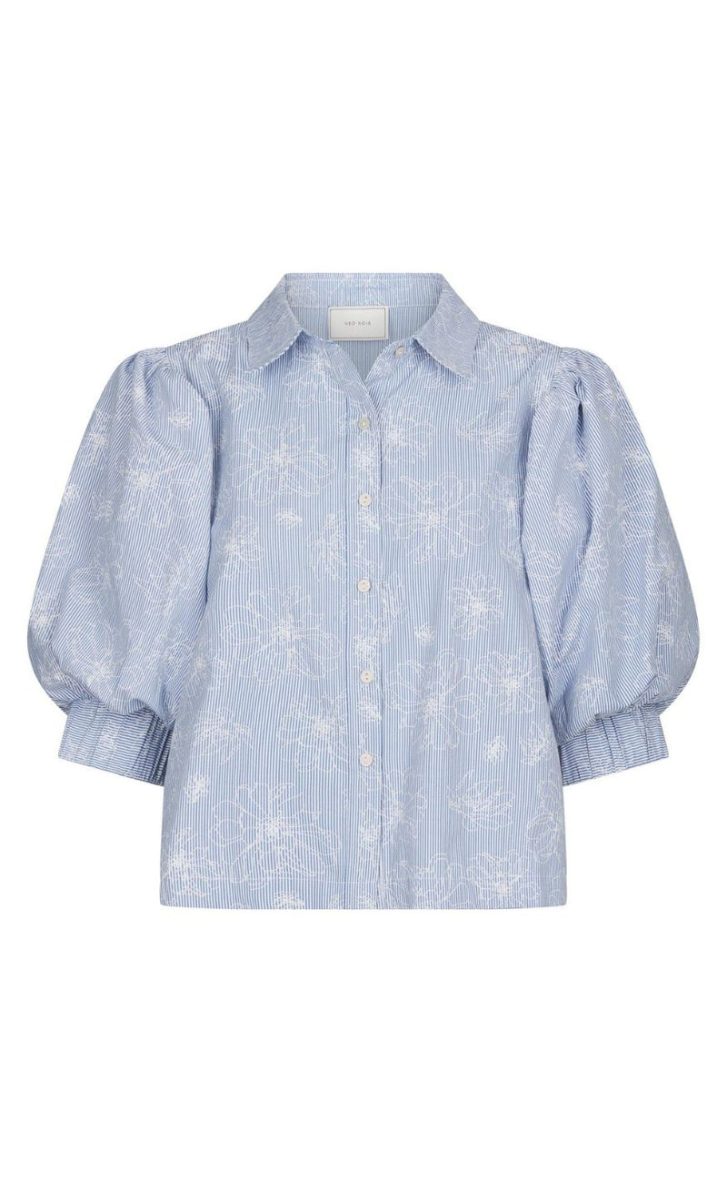 Neo Noir Skjorte - Etta Flower - Light Blue