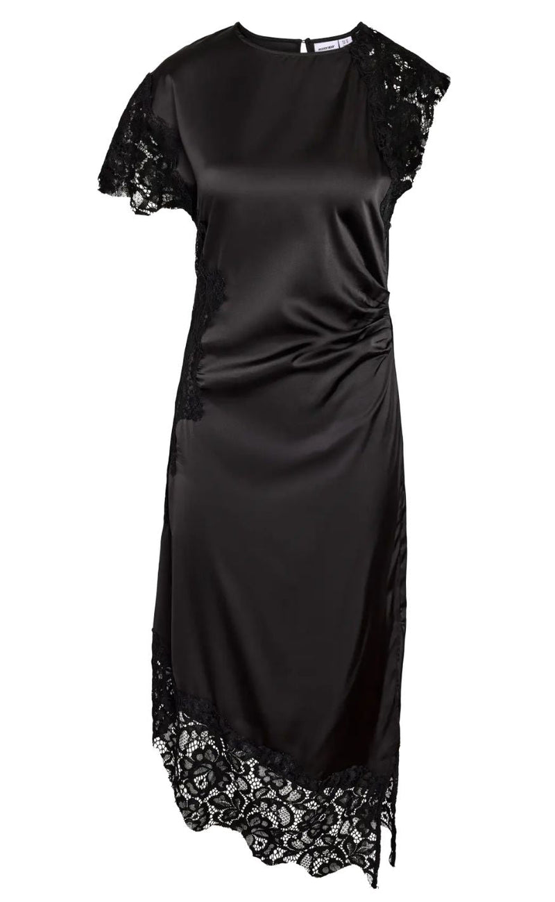 Noisy May Kjole - Wren S/S Satin Lace Long - Black