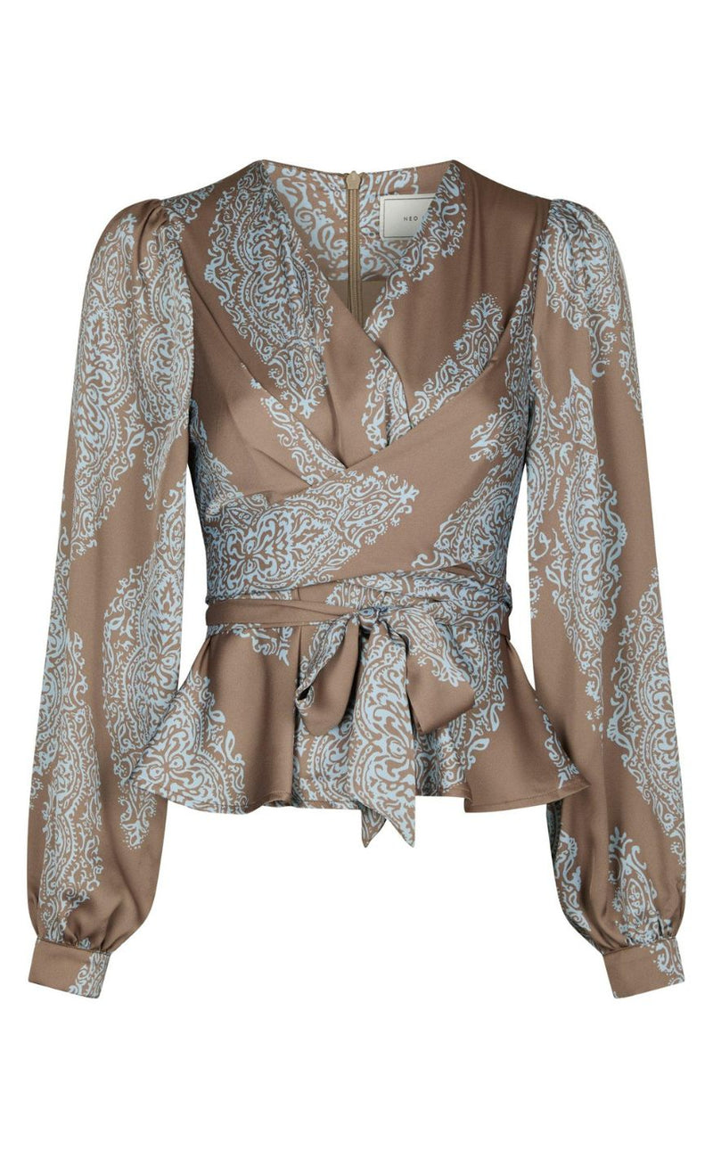 Neo Noir Bluse - Rista Paisley Drop - Dark Taupe/Light Blue