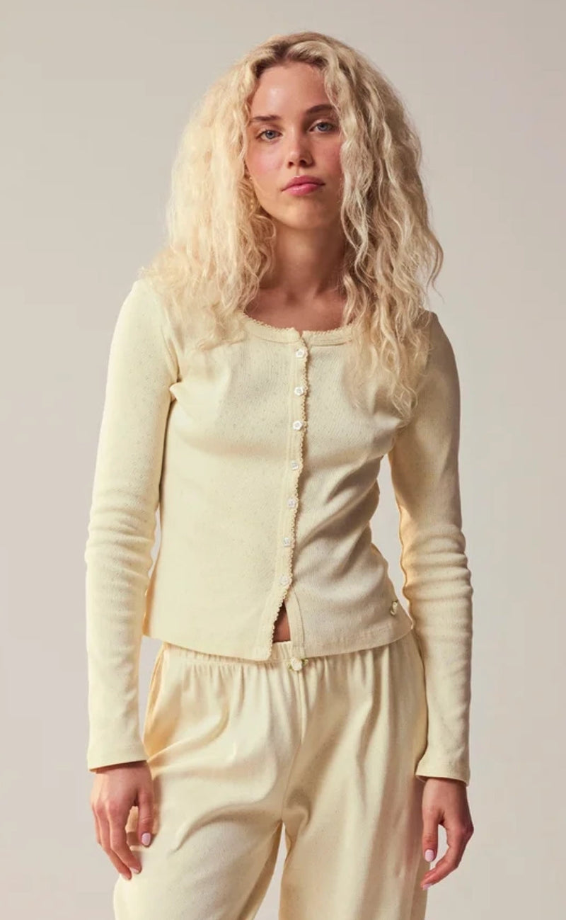 Maanesten Cardigan - Winter Pointelle - Butter Yellow