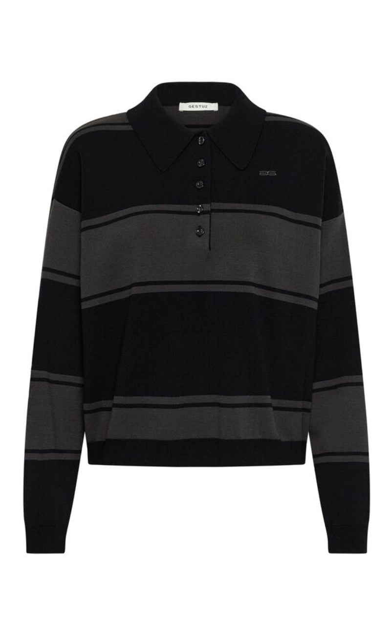 Gestuz Pullover - Silda Polo - Black/Raven striped