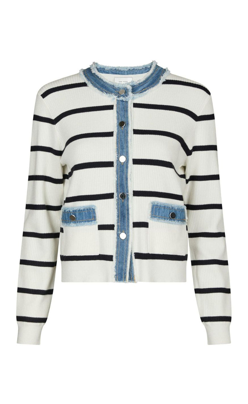 Neo Noir Cardigan - Zelma Stripe Denim - Off White