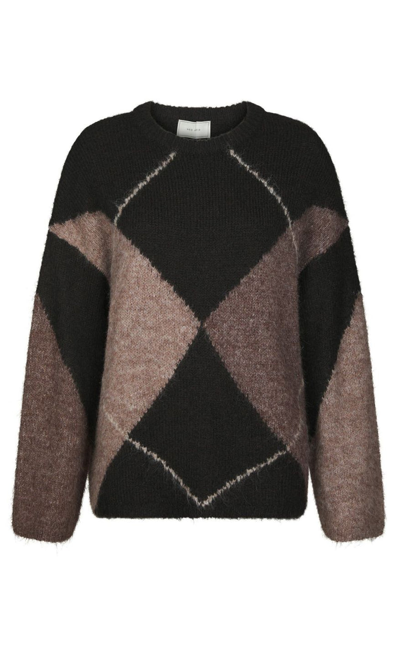 Neo Noir Genser - Inga Check Fluff Knit - Dark brown