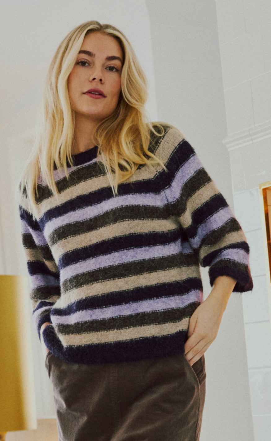 Freequent Genser - Grslulu Stripe - Nightshade Mel w. Iris Mel