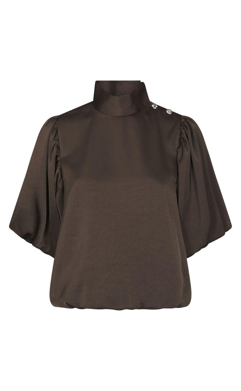 Neo Noir Bluse - Parisa Heavy Sateen - Dark Brown