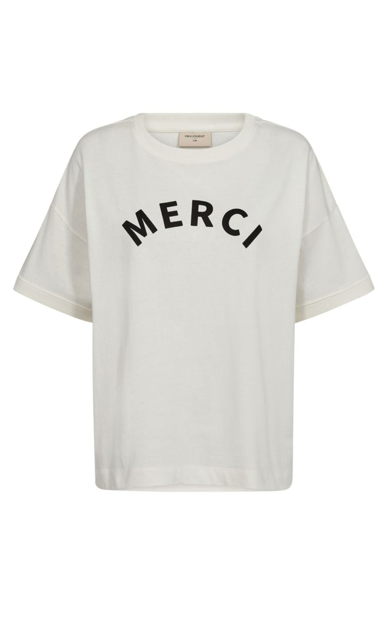 Freequent T-shirt - Carol - Off-white w. Black