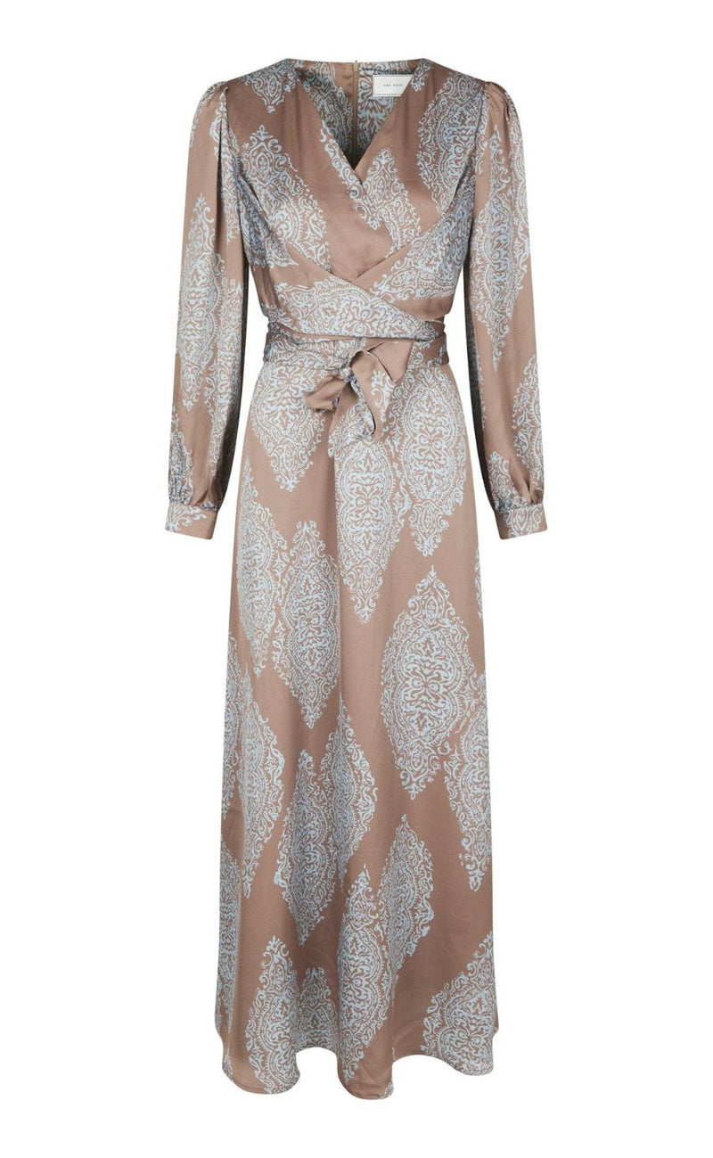 Neo Noir Kjole - Bretti Paisley Drop - Dark Taupe/Light Blue