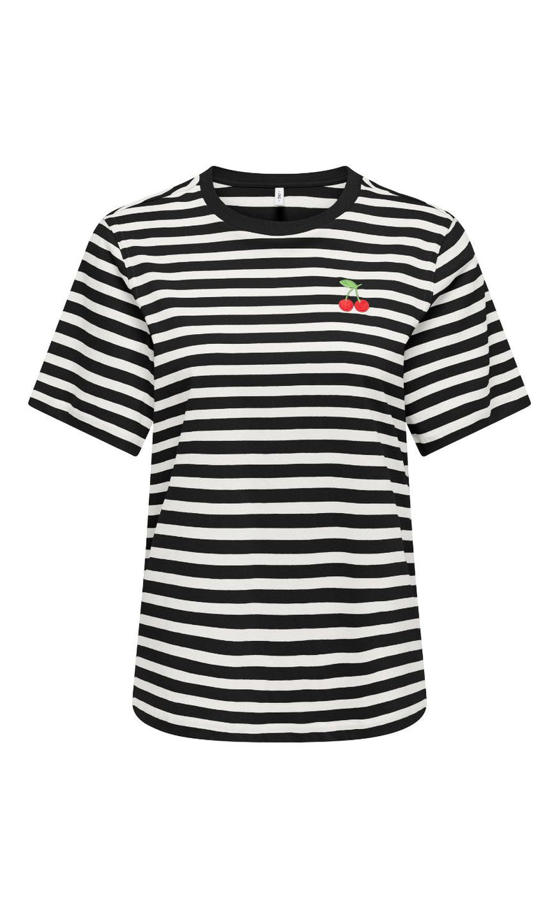 ONLY T-shirt - Livina - Black/ Cloud Dancer/ Cherry