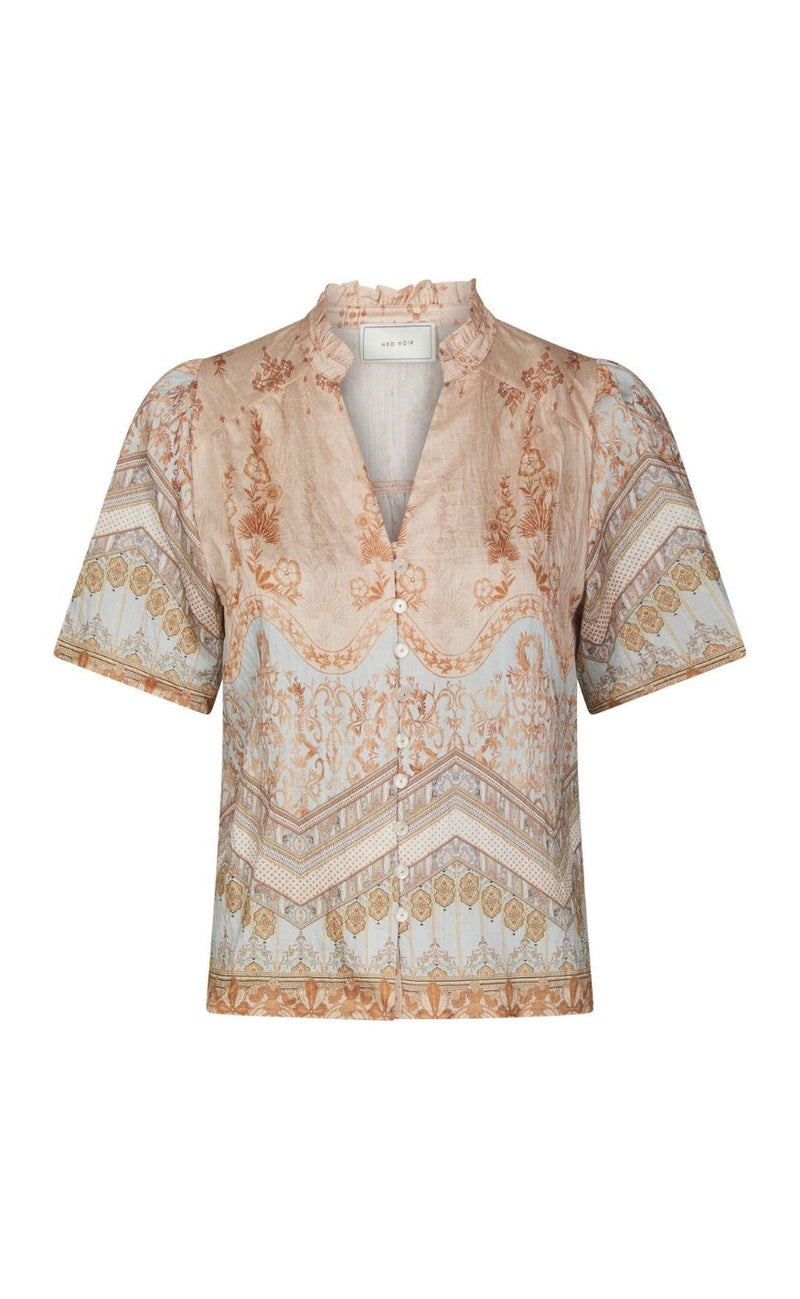 Neo Noir Bluse - Torana Flower Border - Flower Peach