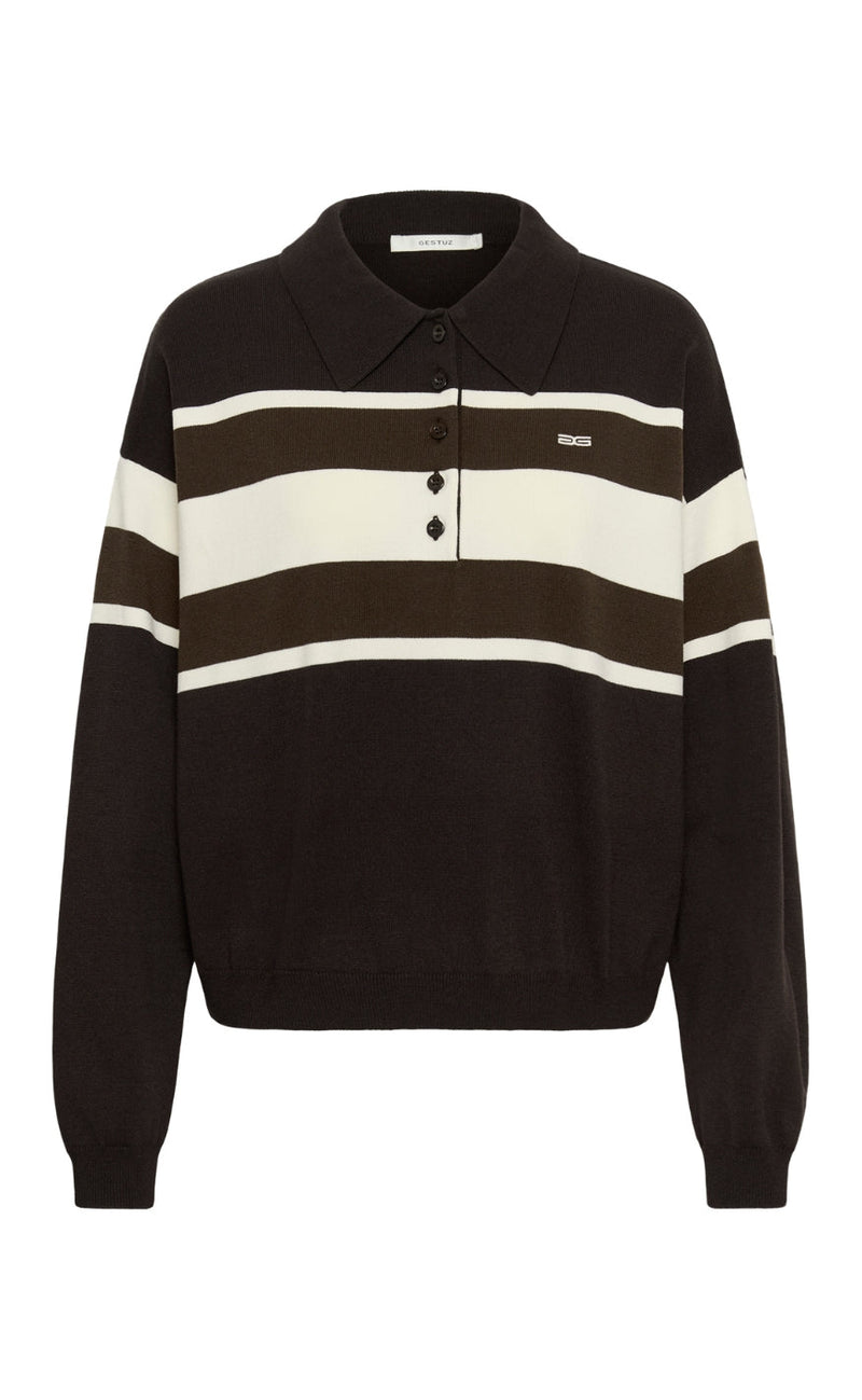 Gestuz Pullover - Silda Polo - Ganache/Slate Black/Egret