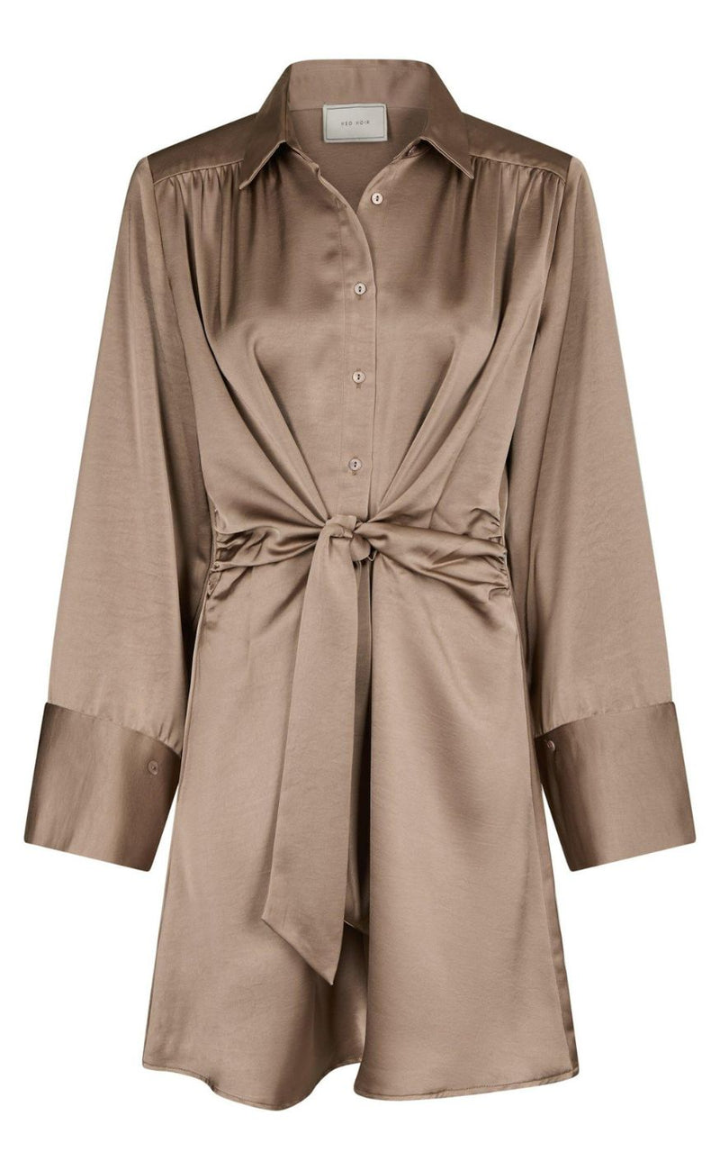 Neo Noir Kjole - Biria Heavy Sateen - Dark Taupe