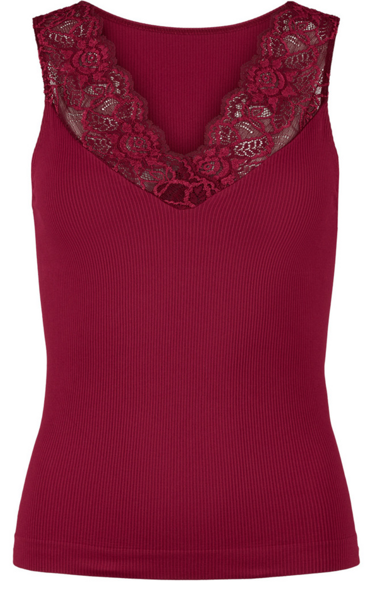Tim & Simonsen Belen Rib V-Lace Top - Bordo