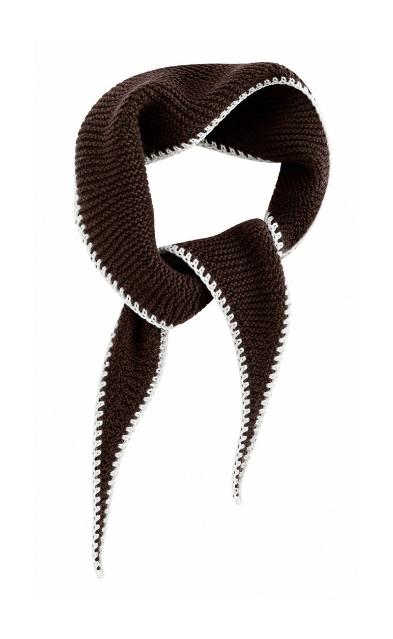 Say INA Copemhagen Skjerf - Safiya Knitted - Dark Brown W. White Contrast